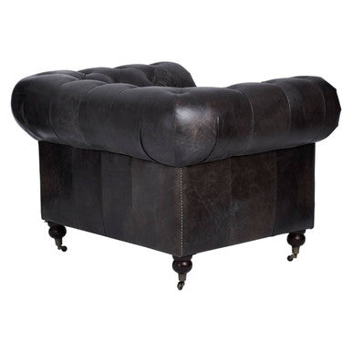 Victor Dark Grey Brown Leather Chesterfield Chair - PN Home