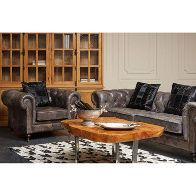 Victor Dark Grey Brown Leather Chesterfield Chair - PN Home