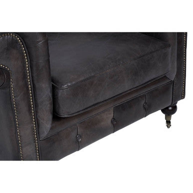 Victor Dark Grey Brown Leather Chesterfield Chair - PN Home
