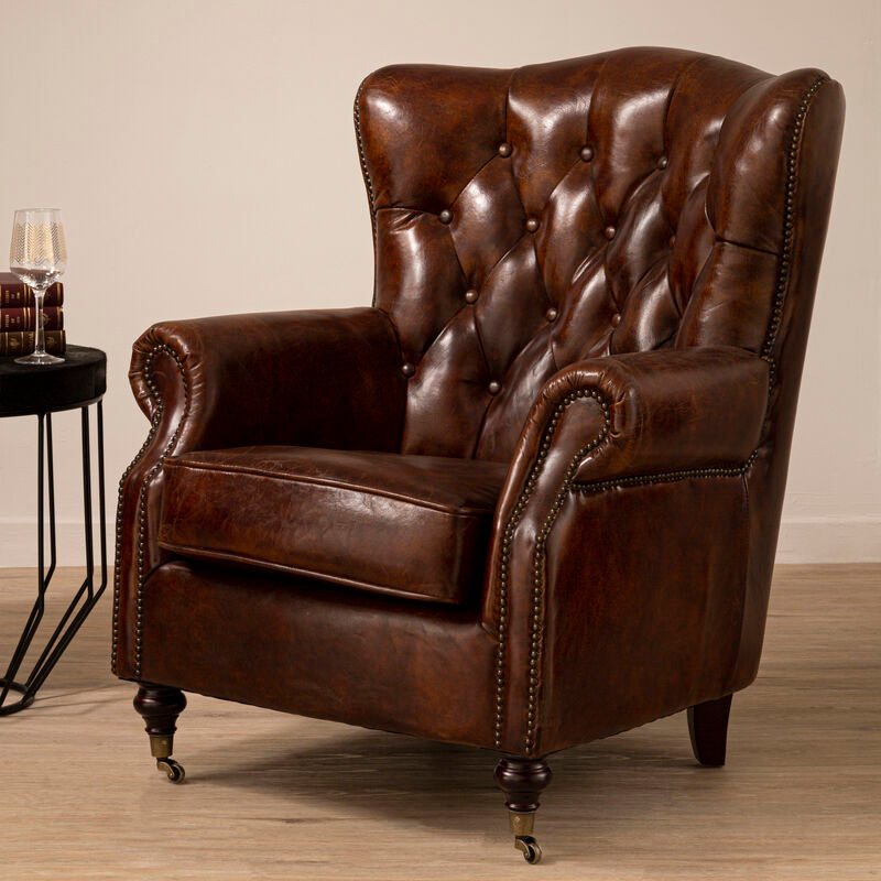 Victor Brown Leather Scroll Armchair - PN Home