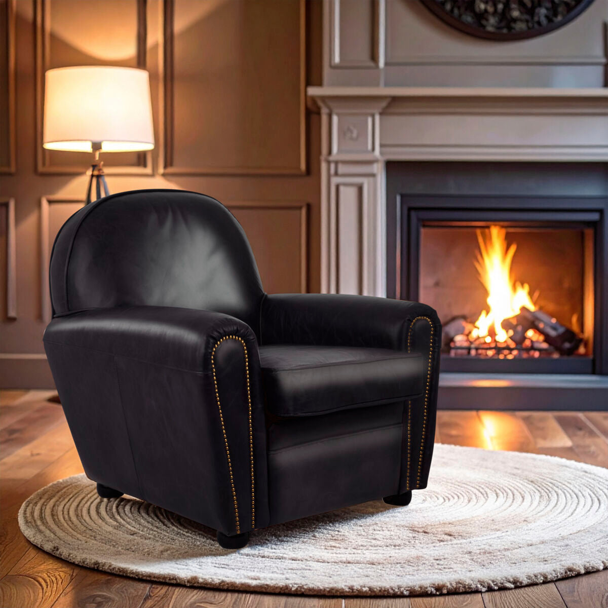 Victor Black Leather Classic Armchair - PN Home