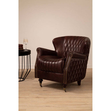 Victor Coffee Leather Winged Armchair