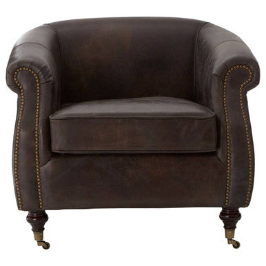 Victor Dark Grey Brown Leather Curved Armchair - PN Home