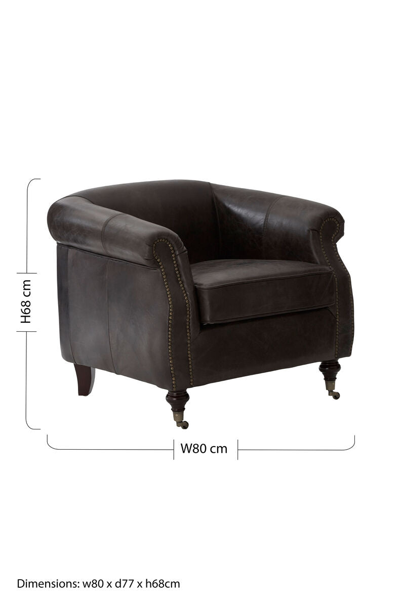 Victor Dark Grey Brown Leather Curved Armchair - PN Home
