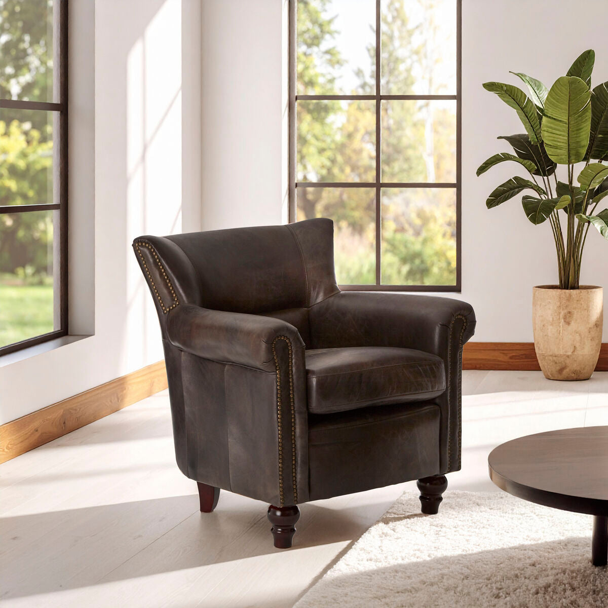 Victor Dark Grey Brown Leather Armchair - PN Home