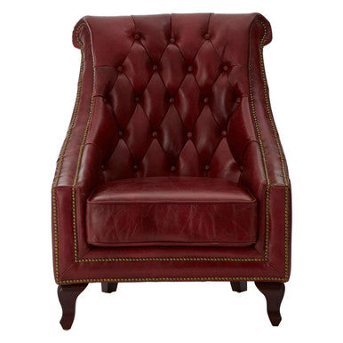 Victor Deep Red Leather Lounge Chair with Tufted Back - PN Home