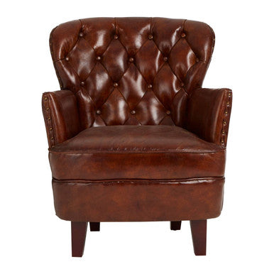 Victor Brown Leather Armchair with Button Tufted Back - PN Home