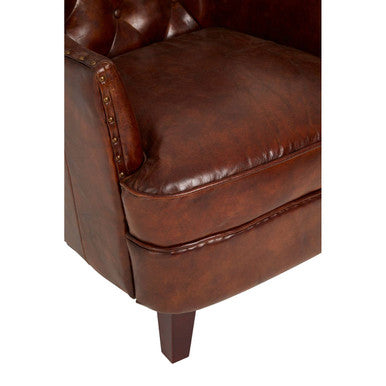 Victor Brown Leather Armchair with Button Tufted Back - PN Home