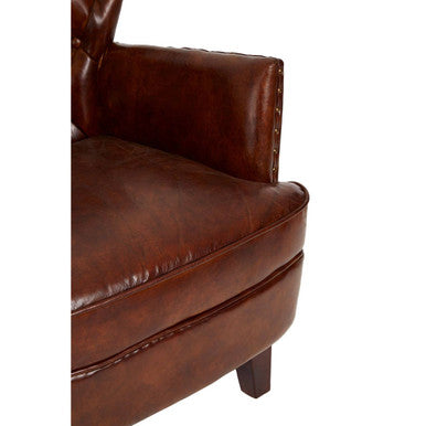 Victor Brown Leather Armchair with Button Tufted Back - PN Home