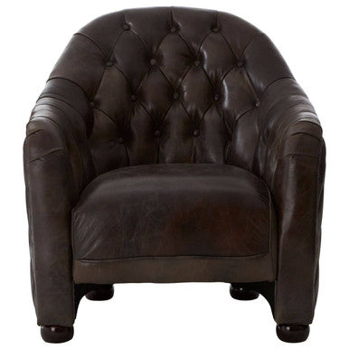 Victor Dark Grey Brown Leather Tub Chair - PN Home