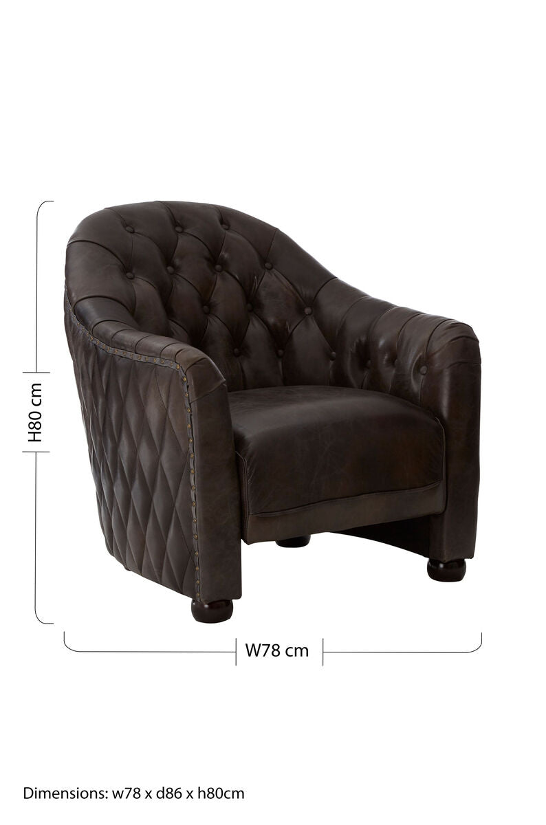 Victor Dark Grey Brown Leather Tub Chair - PN Home