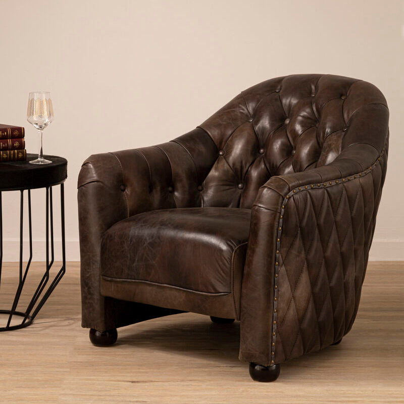 Victor Dark Grey Brown Leather Tub Chair - PN Home