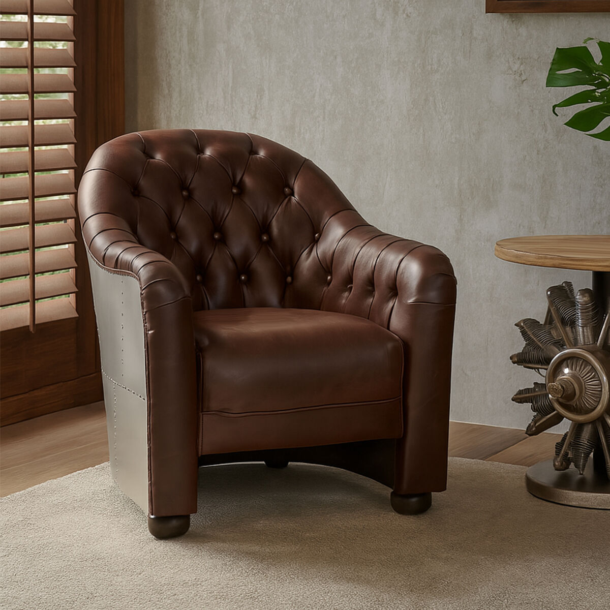 Victor  Brown Leather Tub Chair - PN Home