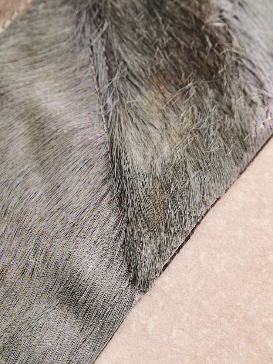 Bosie Safira Small Grey Hair on Leather Chevron Patchwork Rug