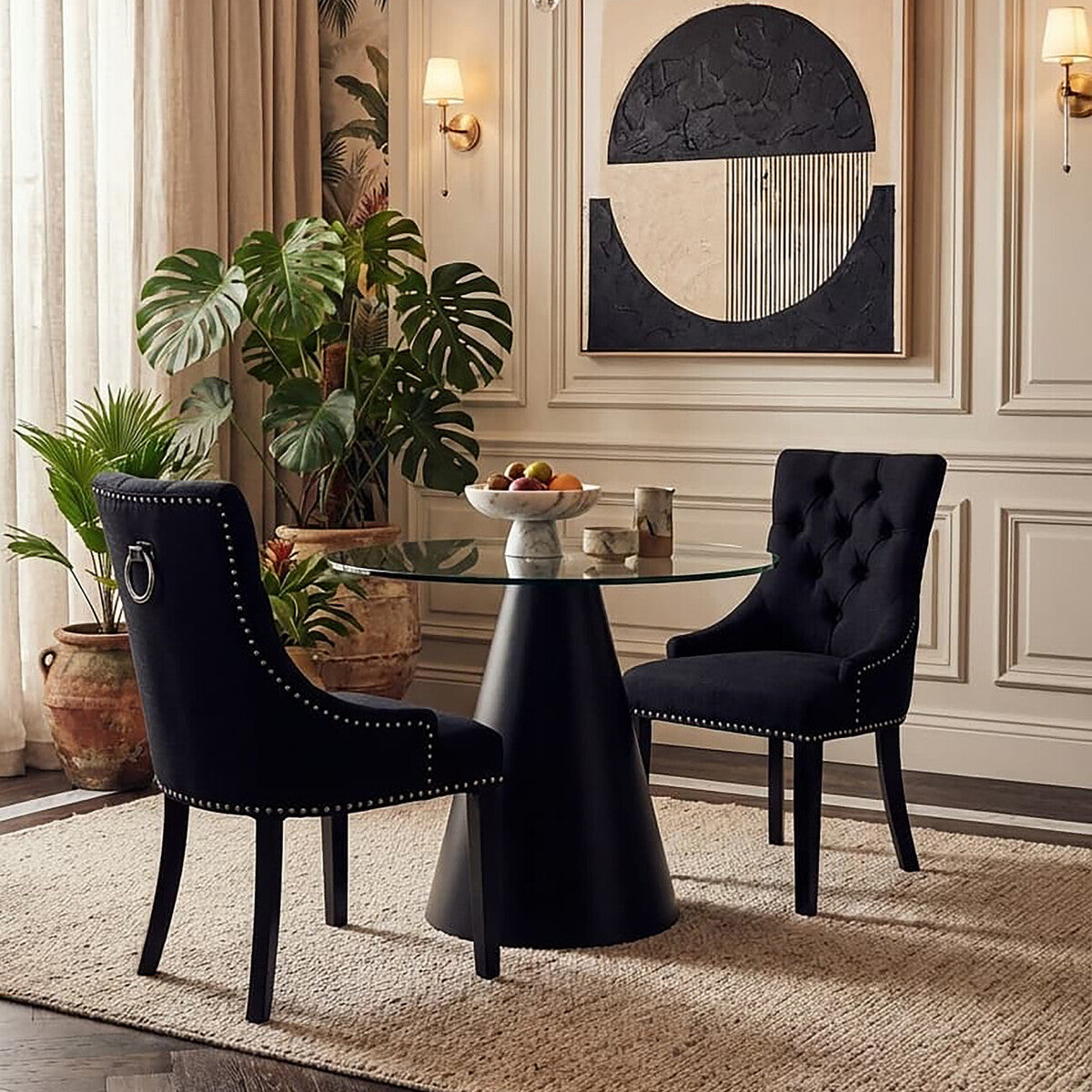 Kensington Townhouse Black Linen Studded Dining Chair - PN Home