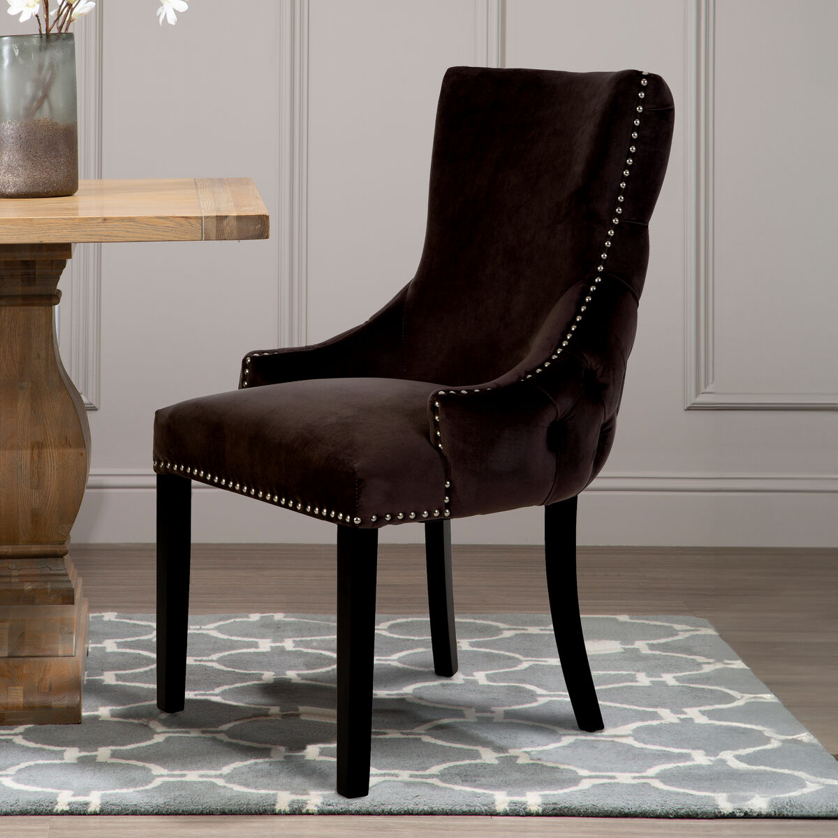 Kensington Townhouse Grey Velvet Button Tufted Dining Chair - PN Home