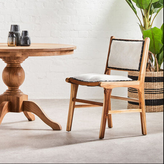 Kendari Natural Leather and Teak Wood Dining Chair - PN Home