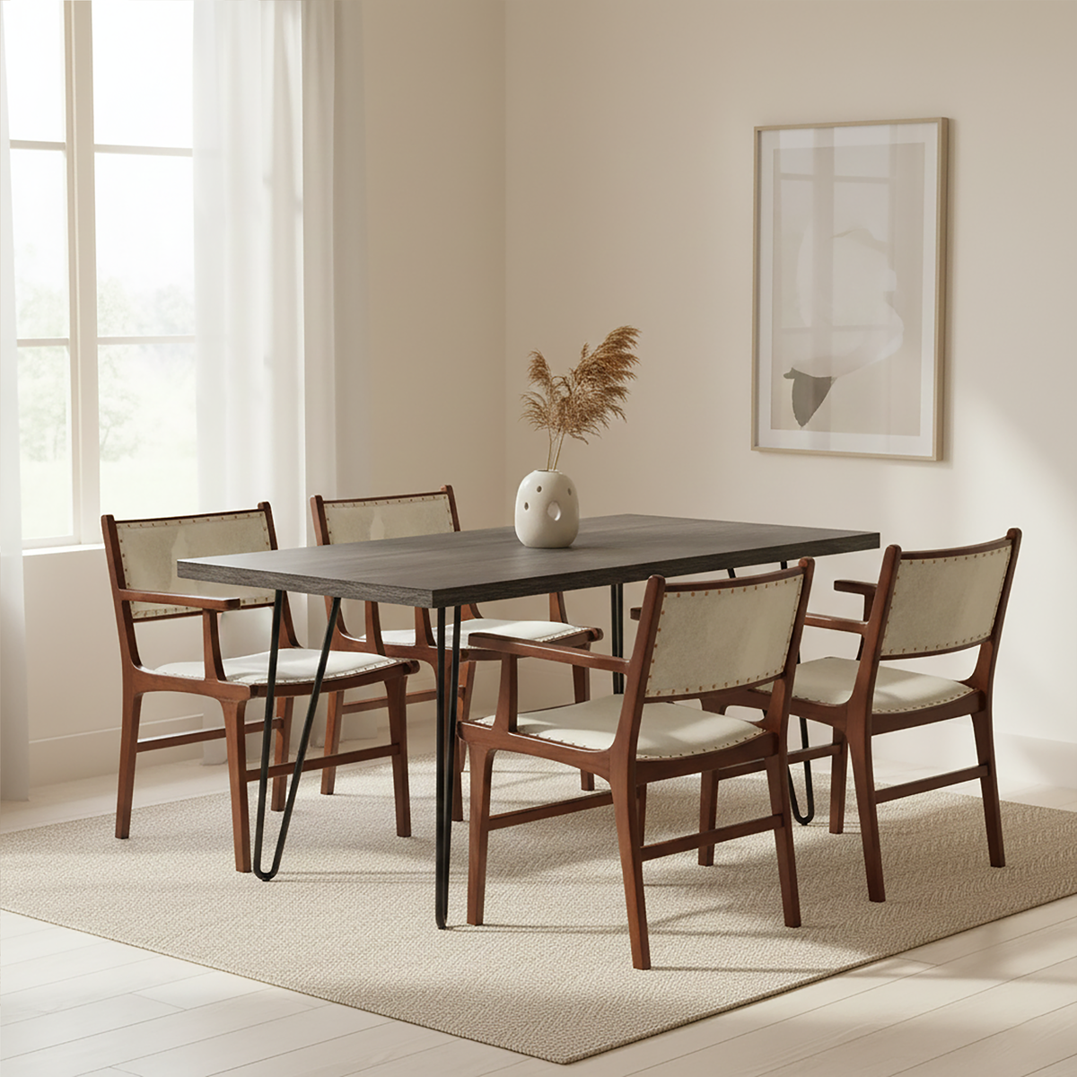 Kendari Leather and Teak Wood Dining Chair - PN Home