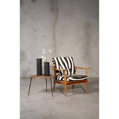 Kendari Leather Zebra Pattern And Teak Chair