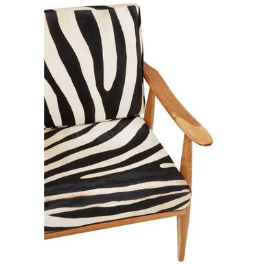 Kendari Leather Zebra Pattern And Teak Chair