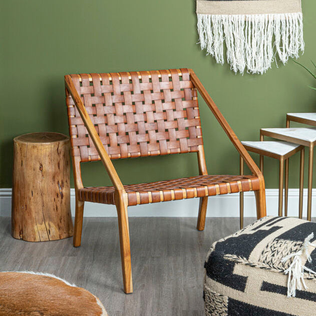 Kendari Tan Woven Leather And Teak Chair - PN Home