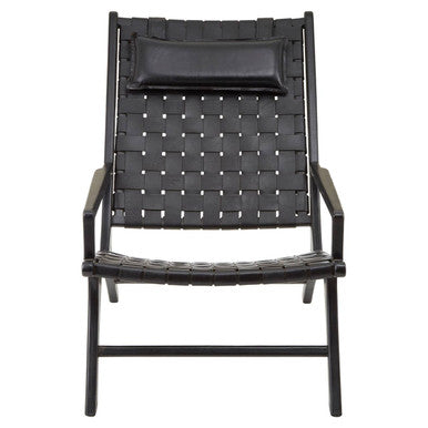 Kendari Black Leather Woven Chair - PN Home
