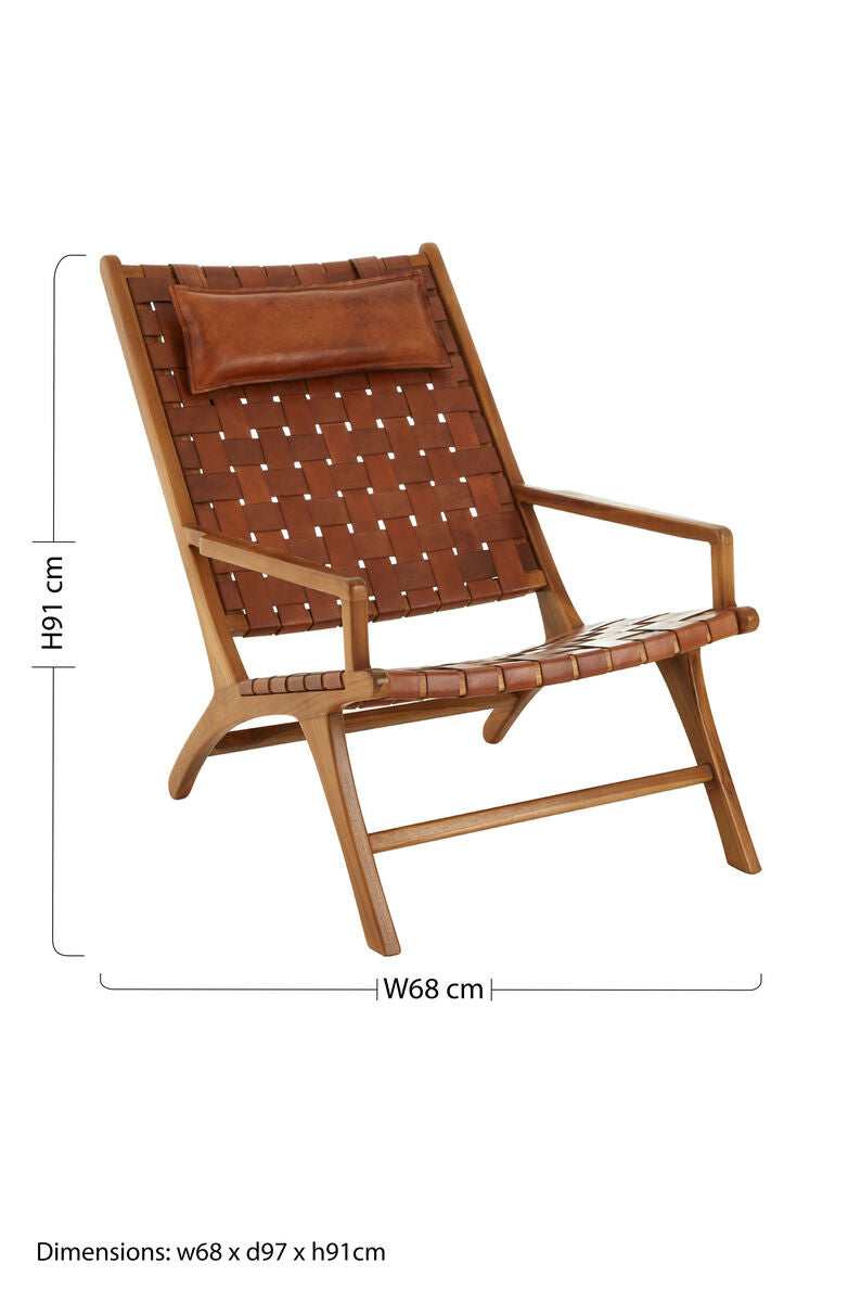 Kendari Teak Wood And Woven Leather Chair - PN Home