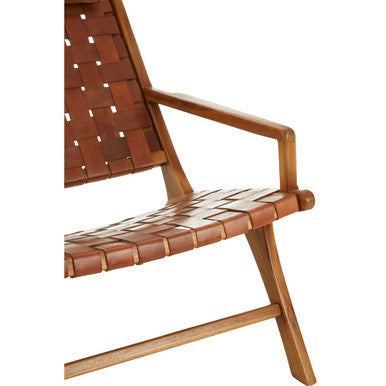 Kendari Teak Wood And Woven Leather Chair - PN Home