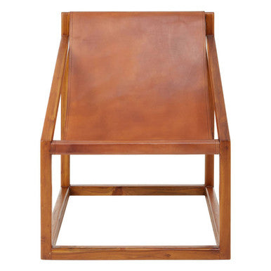Kendari Brown Leather and Teak Wood Sling Chair - PN Home