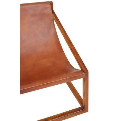 Kendari Brown Leather and Teak Wood Sling Chair - PN Home