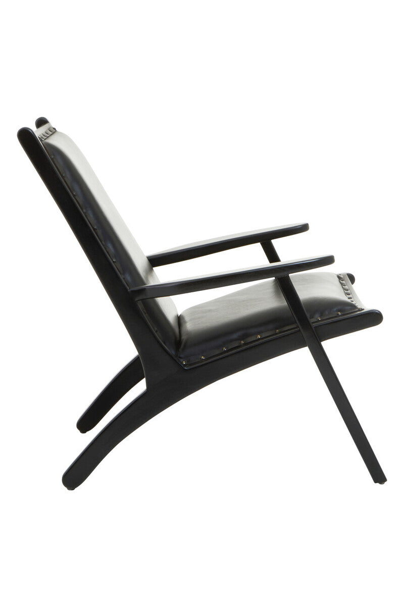 Kendari Black Leather and Teak Wood Chair with Stud Detail - PN Home
