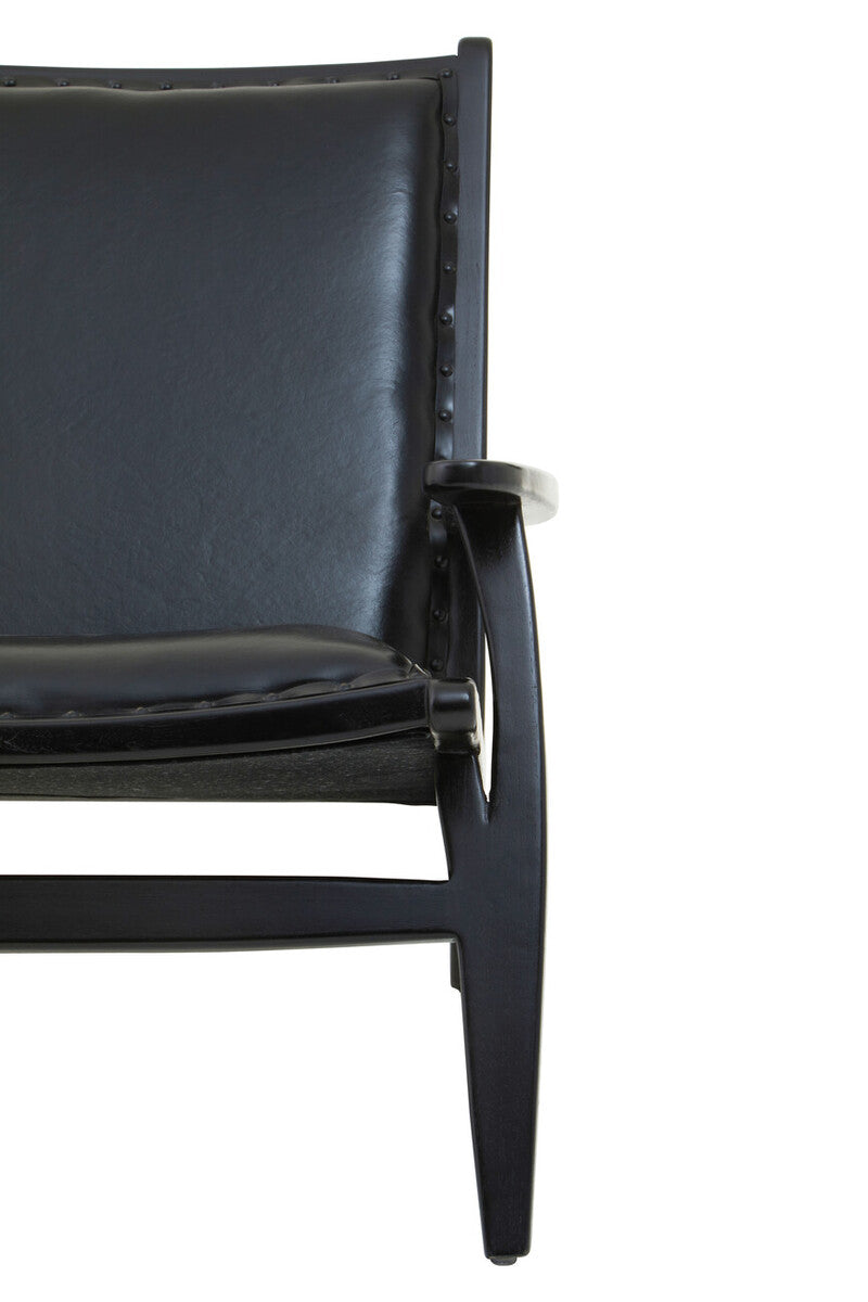 Kendari Black Leather and Teak Wood Chair with Stud Detail - PN Home