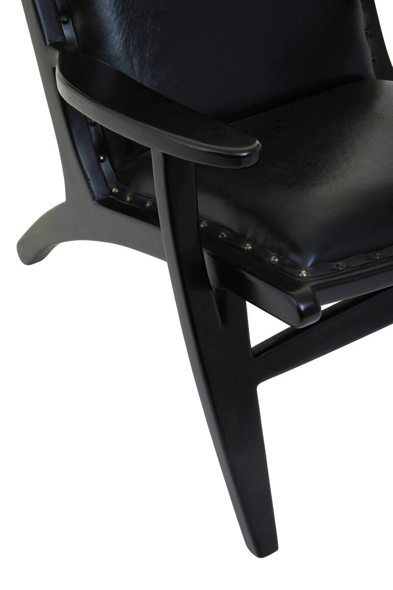 Kendari Black Leather and Teak Wood Chair with Stud Detail - PN Home