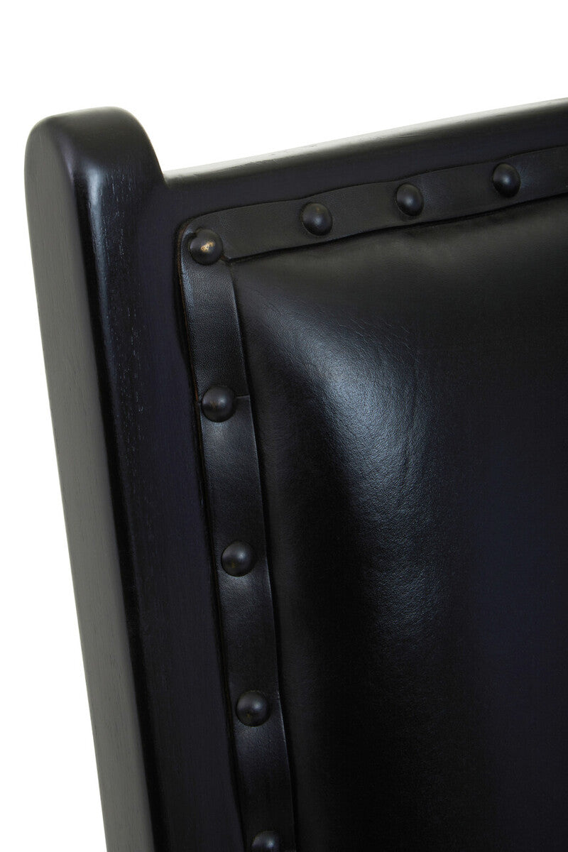 Kendari Black Leather and Teak Wood Chair with Stud Detail - PN Home
