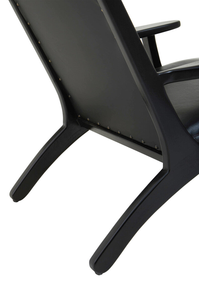 Kendari Black Leather and Teak Wood Chair with Stud Detail - PN Home