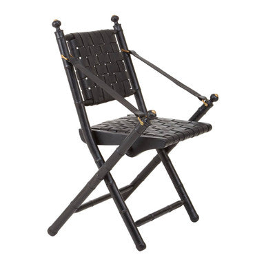 Kendari Black Strapped Leather And Black Teak Wood Chair - PN Home