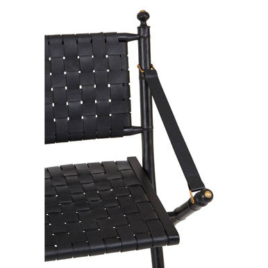 Kendari Black Strapped Leather And Black Teak Wood Chair - PN Home