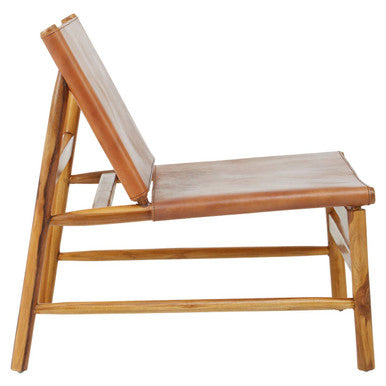 Kendari Brown Leather and Teak Modern Sling Chair - PN Home