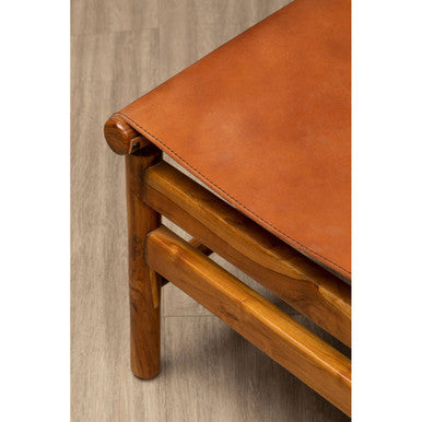 Kendari Brown Leather and Teak Modern Sling Chair - PN Home