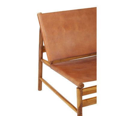 Kendari Brown Leather and Teak Modern Sling Chair - PN Home