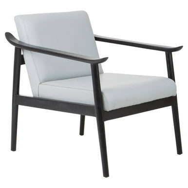 Kendari Grey Leather Armchair with Black Teak Wood Frame - PN Home