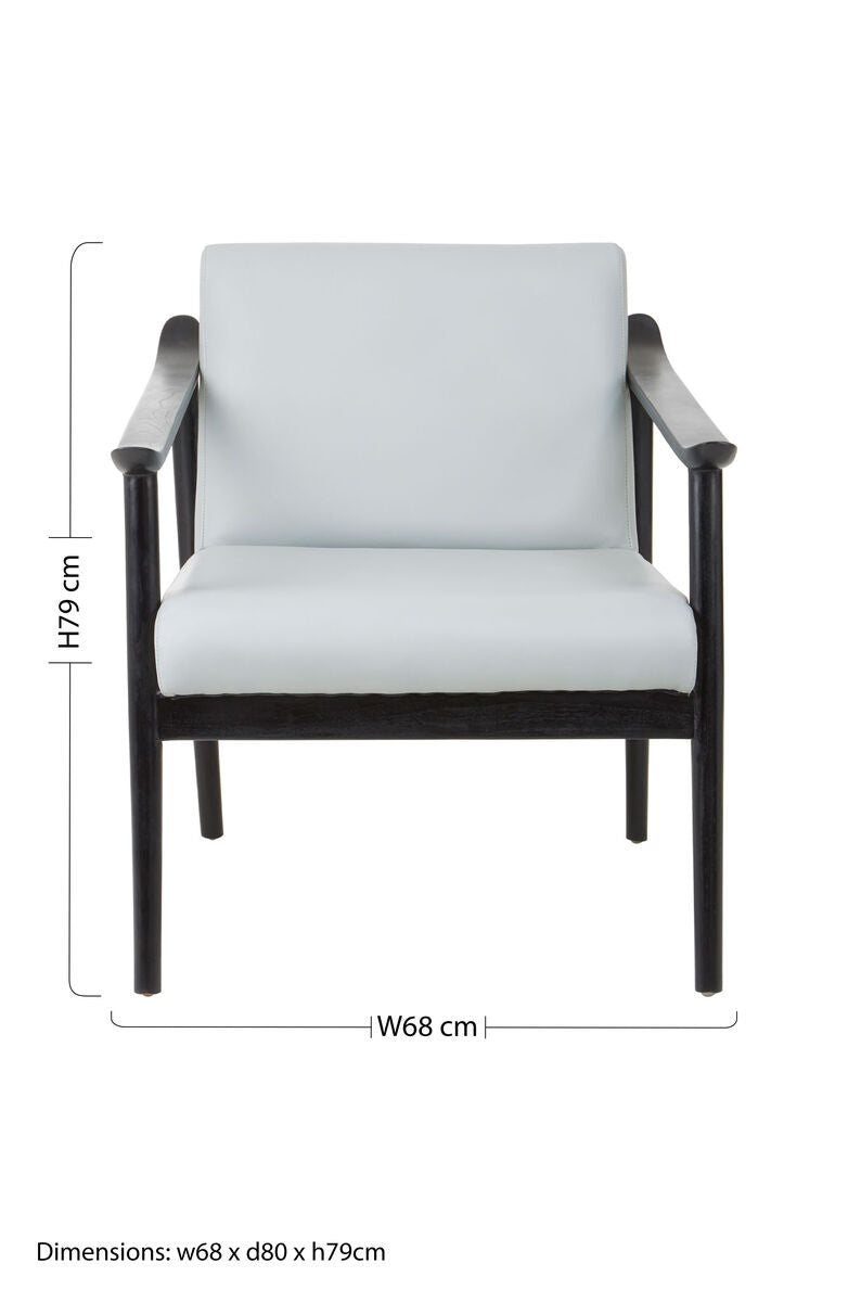 Kendari Grey Leather Armchair with Black Teak Wood Frame - PN Home
