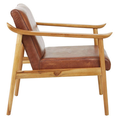 Kendari Brown Leather with Natural Teak Wood Armchair - PN Home