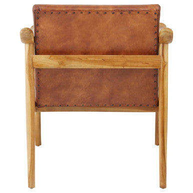 Kendari Brown Leather with Natural Teak Wood Armchair - PN Home