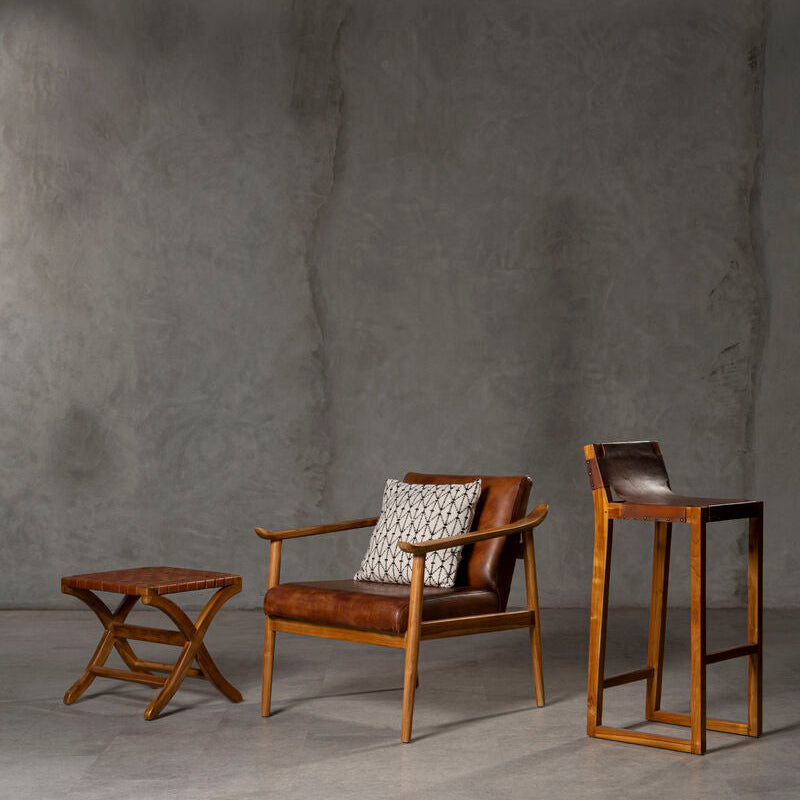 Kendari Brown Leather with Natural Teak Wood Armchair - PN Home