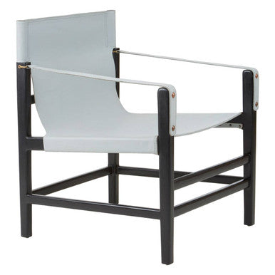 Kendari Grey Leather and Black Teak Wood Chair - PN Home