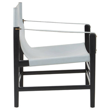 Kendari Grey Leather and Black Teak Wood Chair - PN Home