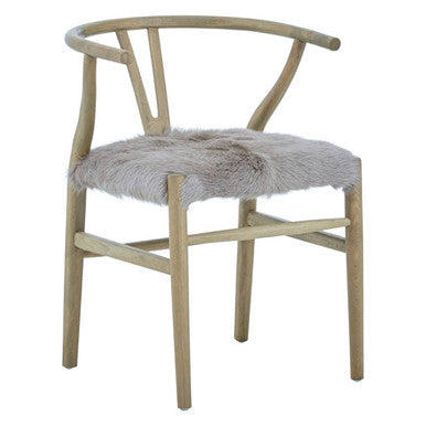 Hazel Natural Oak Wood and Grey Fur Dining Chair - PN Home