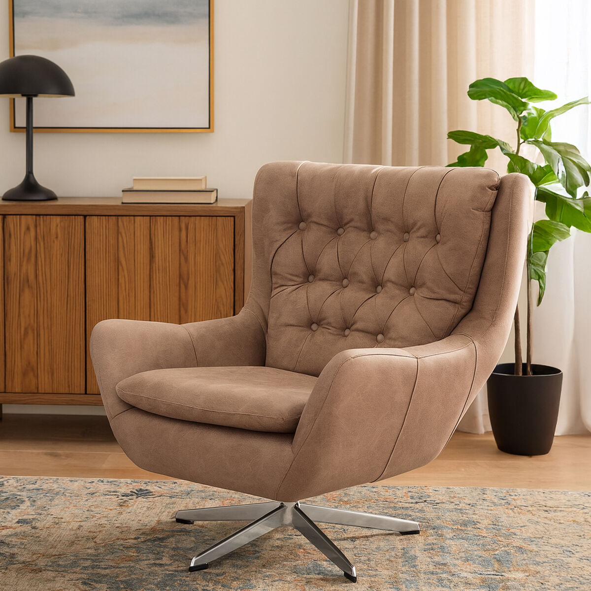 Harold Brown Leather Effect Swivel Chair - PN Home