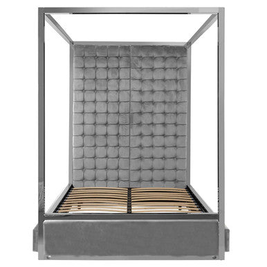 Piermount Grey Velvet 4 Poster King Bed
